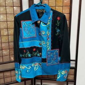 Alex Kim Blazer Women’s Large Black & Turquoise Embroidered